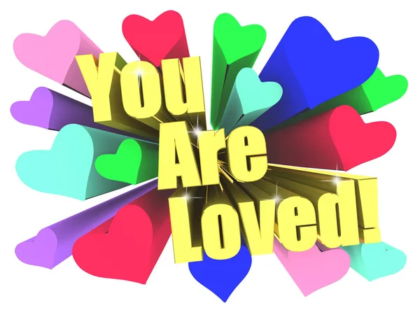 You Are Loved slogan. Golden text with vivid stars. 3d render
