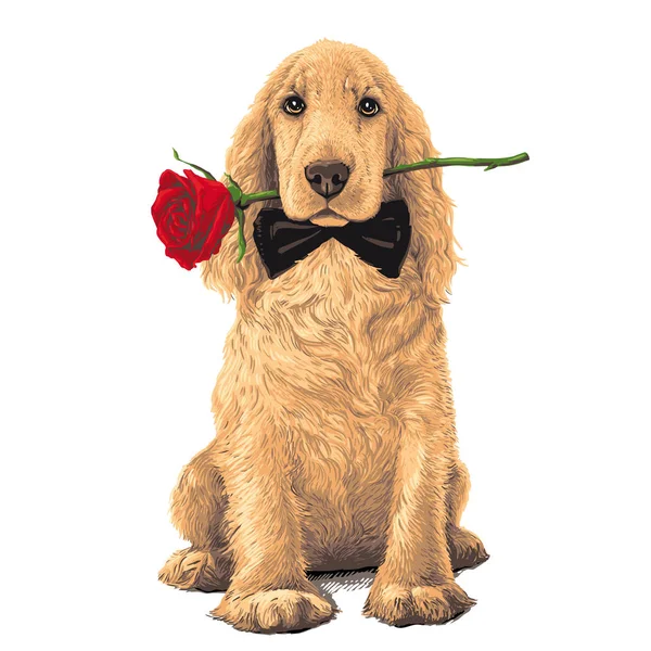 Pes sedí s růží — Stockový vektor