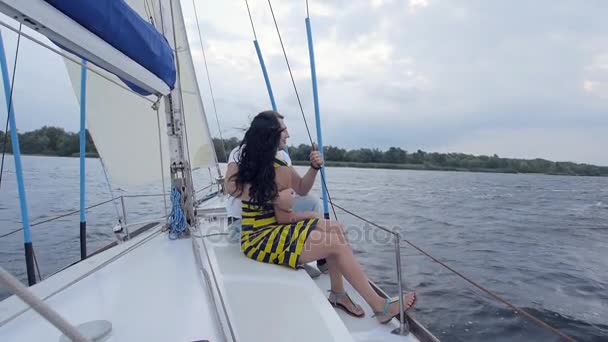 Romantic date on a yacht. So happy to be together. — Stock Video