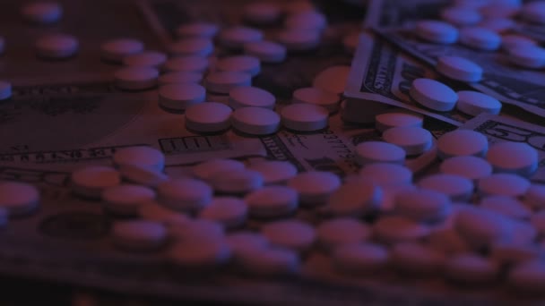 Cash Pills Stethoscope Table Sale Drugs Nightclub Club — Stock Video