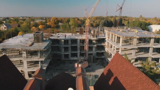 Concrete Building Aerial View Multi Storey Esidential Complex Construction — Stock Video