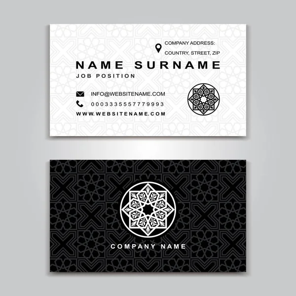 Visitenkarte kreatives Design, islamischer Stil, Muster vorne und hinten — Stockvektor