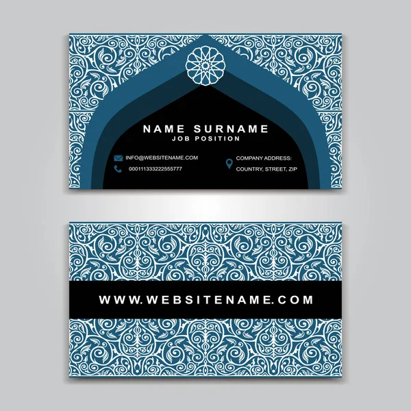 Diseño creativo de tarjetas vectoriales empresariales, estilo islámico, muestras frontales y traseras — Archivo Imágenes Vectoriales