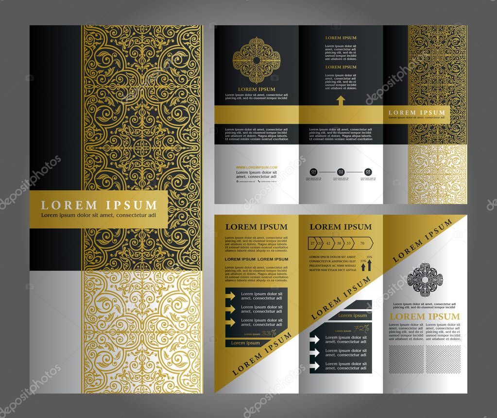 Brochure Vector Design, Flyer Creative Template, Trifold god Layout with Islamic Style Ornaments and Logo