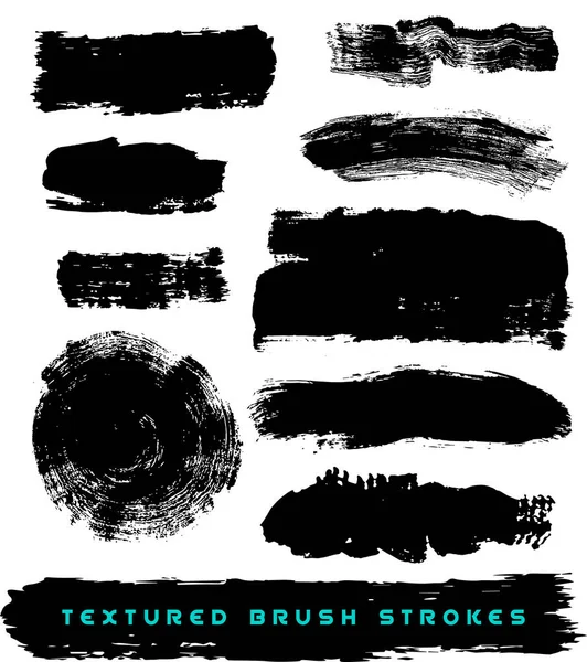 Astratto Vettore di pennellate strutturate, vernice nera, grunge, isolato su sfondo bianco — Vettoriale Stock