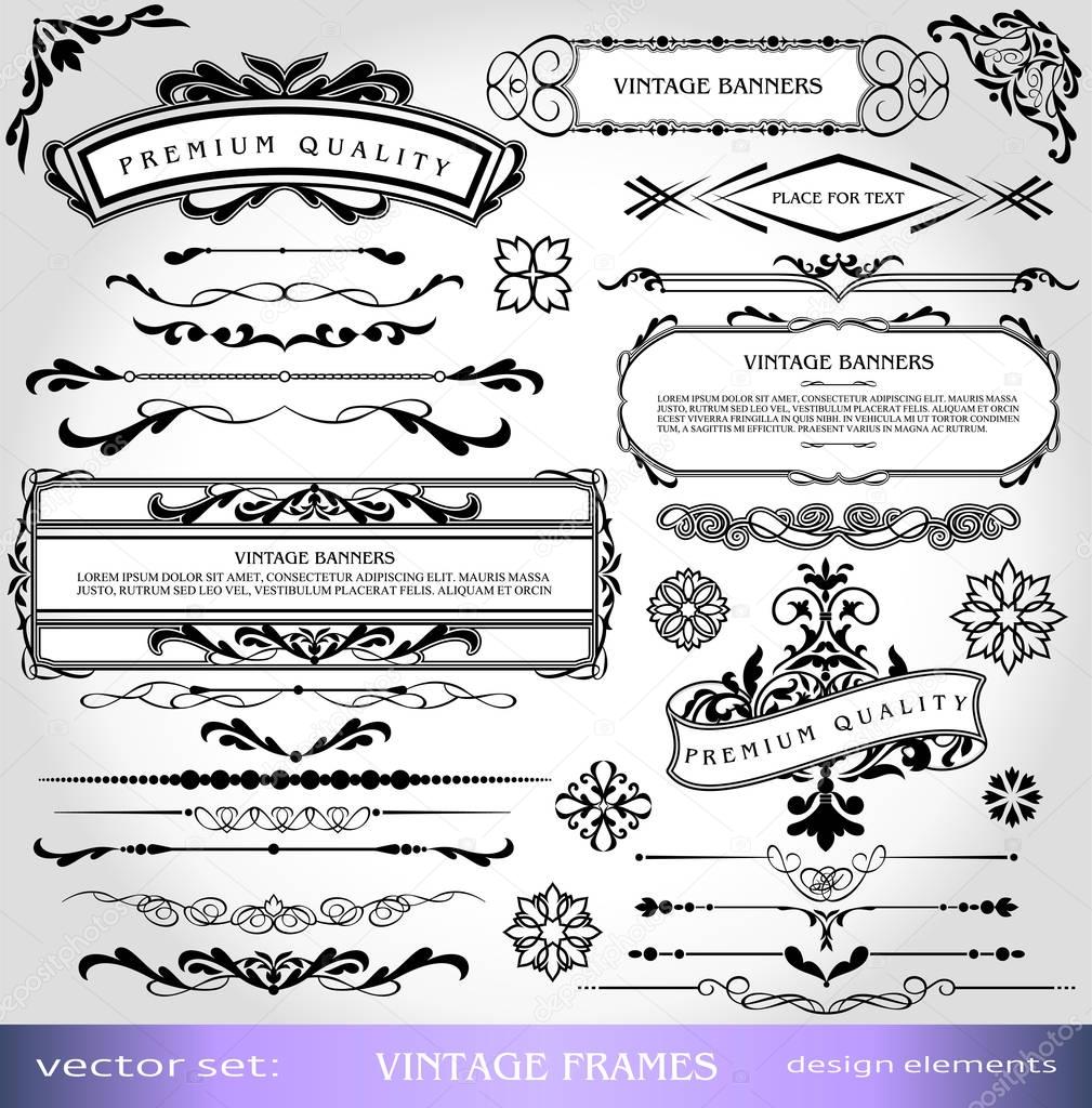 Vintage Ornate Elements Design: Isolated borders, frames, scrolls, banners, corners and dividers