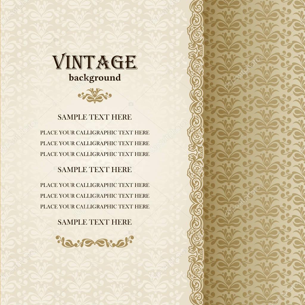 Vector Vintage Card Design, Layout of Cover with Ornamental Lace Border