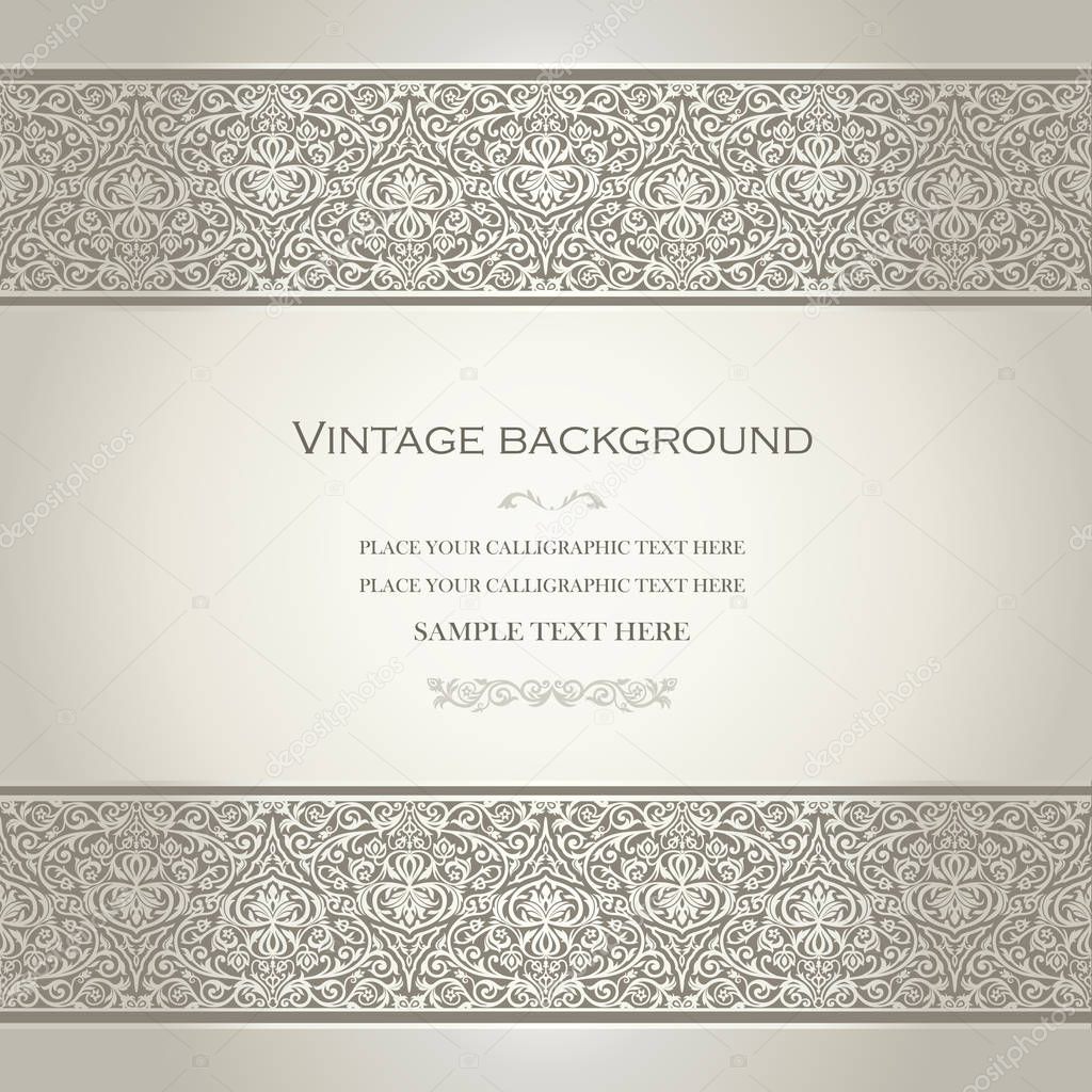 Vector Vintage Card Design, Layout of Cover with Ornamental Lace Border