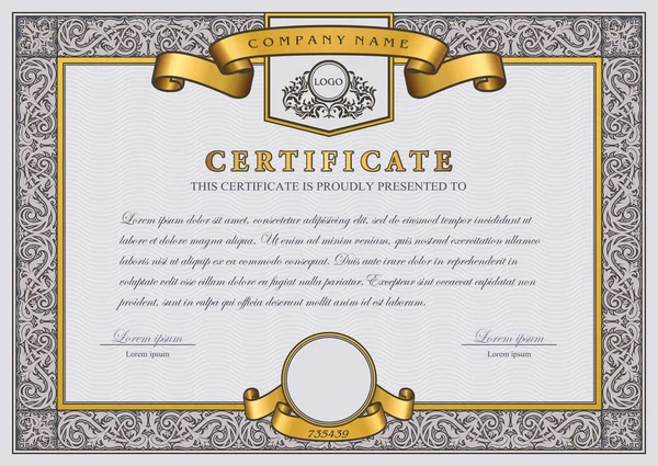 Vintage Vector Certificate Template mit Gold, Luxus, Zierrahmen und Bändern Stockillustration