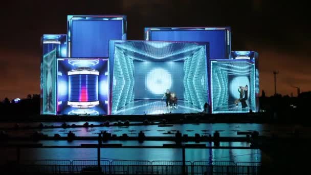 光のモスクワ国際祭サークル。3 d マッピング ショー — ストック動画
