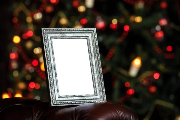 Cornice foto in sfondo decorato di Natale — Foto Stock