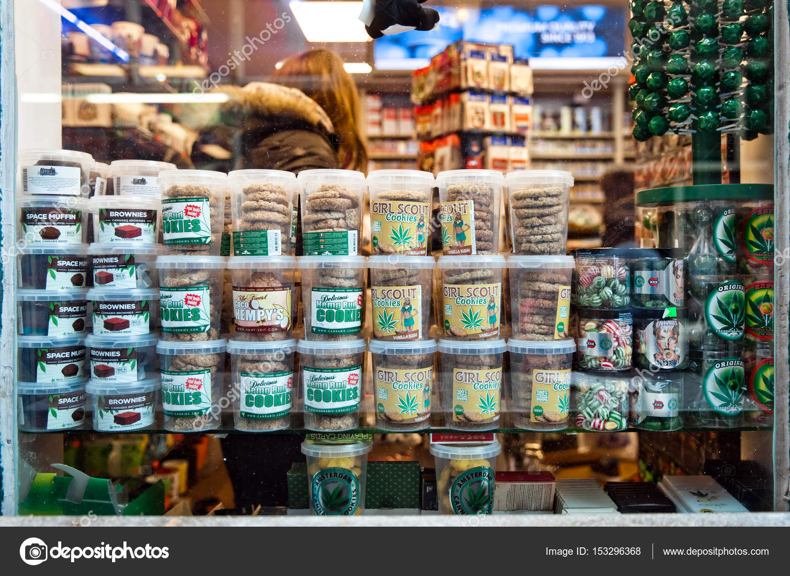 Cannabies cookies in window shop in Amsterdam Netherlands – Stock Editorial Photo © prescott10