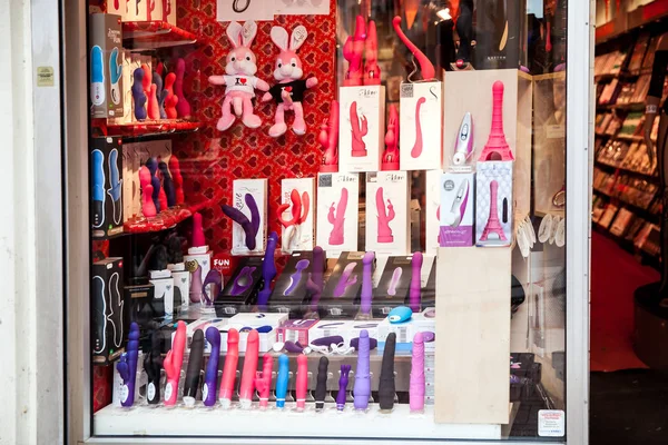 Window of sex shop in Amsterdam city, Netherlands — Stock Photo, Image