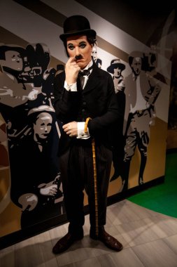 Balmumu rakam efendim Charles Spencer Charlie Chaplin, İngiliz komik oyuncu içinde Madame Tussauds balmumu müzesine Amsterdam, Hollanda