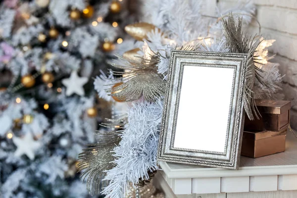 Cornice foto in sfondo decorato di Natale — Foto Stock