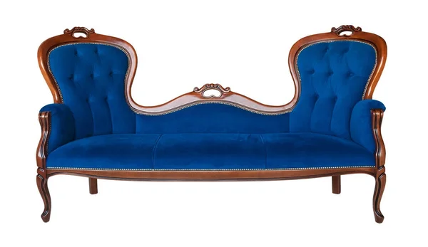 Klasyczna sofa niebieski włókienniczych na białym tle — Zdjęcie stockowe