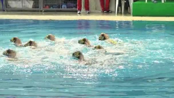 Performance of girls synchronized swimmers — Stock Video