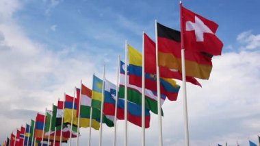 Bayraklar sallayarak farklı ülkelerin