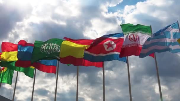 Flags of different countries waving — Stock Video