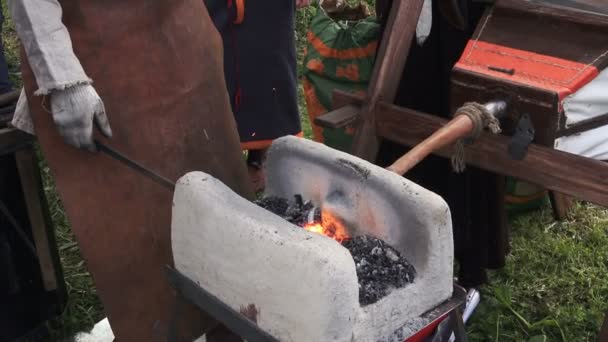 Sıcak çelik ve çekiç ile demirci — Stok video