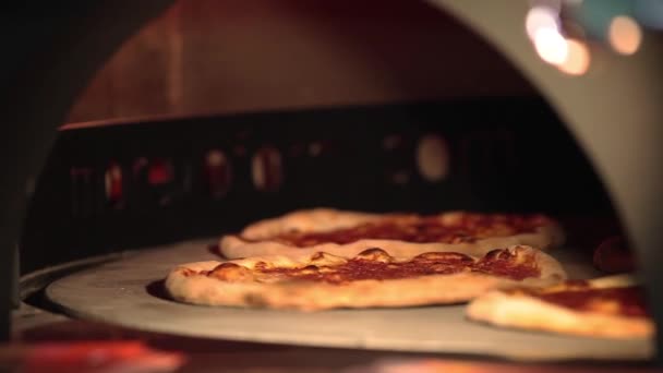 Varias pizzas girando — Vídeo de stock