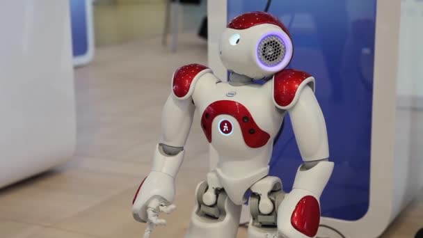 NAO humanoid robot oleh Intel. Robot bisa menari, bergerak dan berbicara — Stok Video