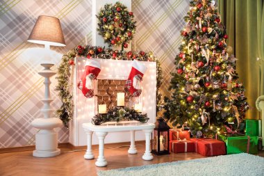 Klasik beyaz Noel iç arka plan