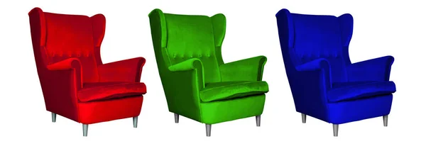 Cadeira vermelha, verde e azul, modelo RGB — Fotografia de Stock