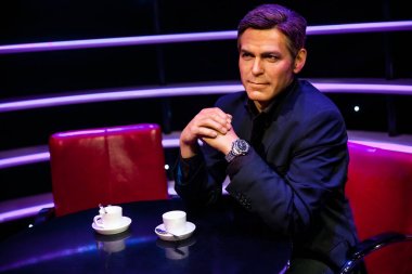 Amsterdam, Hollanda - Mart, 2017: ABD'li aktör, yönetmen, yapımcı George Clooney Madame Tussauds balmumu müzesine Amsterdam, Hollanda, balmumu rakam