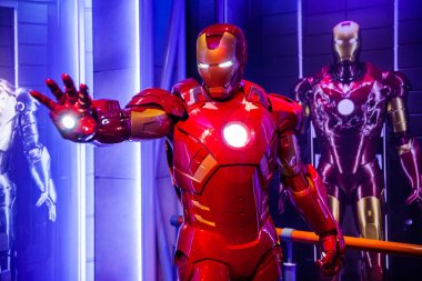 Tony Stark'ın Iron Man Marvel çizgi roman Madame Tussauds balmumu müzesine Amsterdam, Hollanda, balmumu rakam