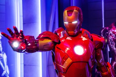 Tony Stark'ın Iron Man Marvel çizgi roman Madame Tussauds balmumu müzesine Amsterdam, Hollanda, balmumu rakam