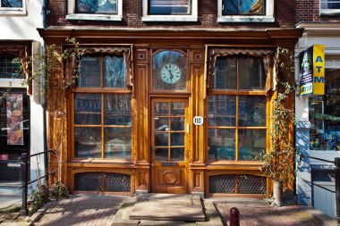 Vintage sokak kafe Amsterdam City, Hollanda