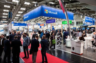 Microsoft booth kürsüye Messe Hannover, Almanya'nın adil
