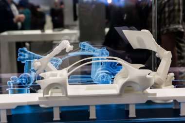 Siemens stand Messe Hannover, Almanya'nın adil üzerinde robotlar tarafından araba imalatı simüle