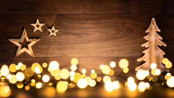 Fondo de Navidad con madera y luces — Foto de Stock