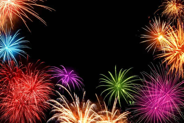 Colorful fireworks display on black — Stock Photo, Image