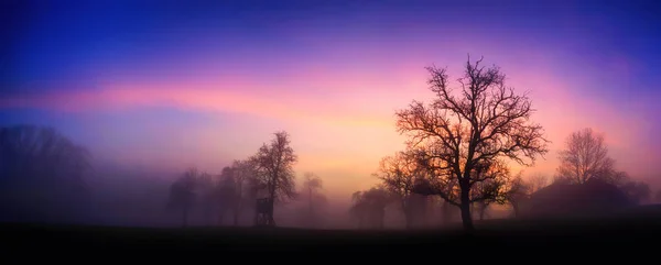 Kleurrijke twilight winter landschap panorama — Stockfoto