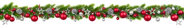 Weihnachtsbordüre auf weißem, hängend dekorierten Kranz — Stockfoto