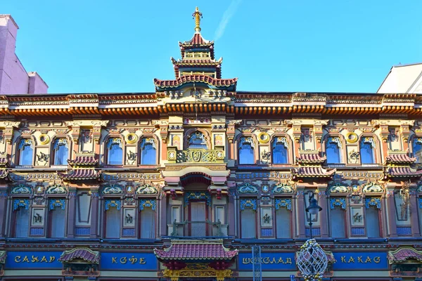 Tea house Perlov (shop selling tea and coffee) was built in 1893 by the architect Roman Klein for the merchant Sergei Perlov. Russia, Moscow, December 2019