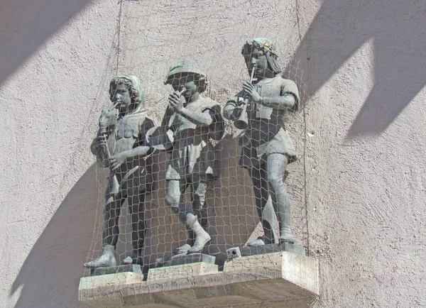 Grupo Escultórico Músicos Fachada Una Casa Centro Munich Alemania Munich —  Fotos de Stock