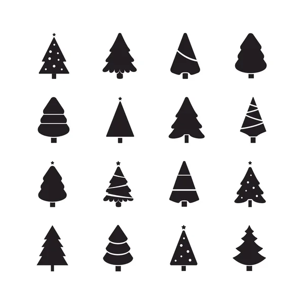 Arbre de Noël ensemble silhouette noir — Image vectorielle