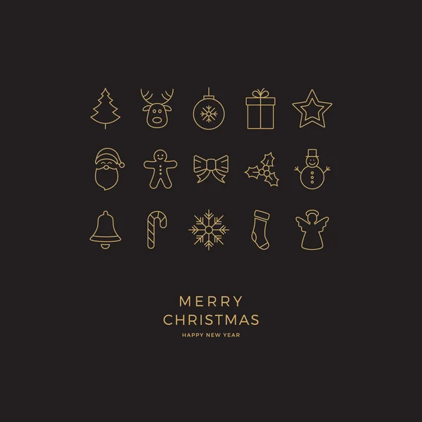 Svart guld merry christmas minimal ikonen kort — Stock vektor