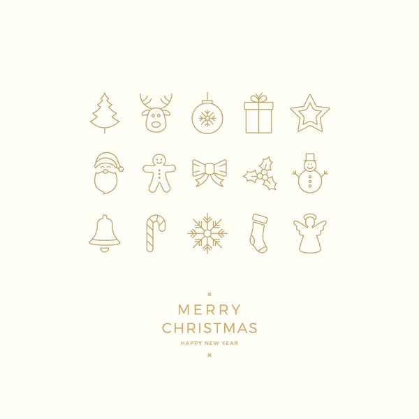快乐圣诞小黄金图标卡 — 图库矢量图片