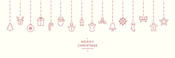 Merry christmas hanging red outline elements — Stock vektor