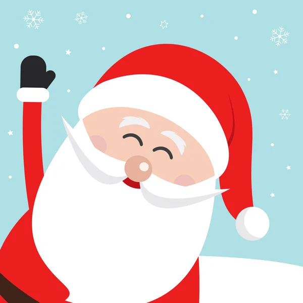 Санта-Клаус волна счастливой стороне снега зимний фон — стоковый вектор