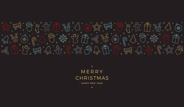 快乐圣诞彩色的图标元素横幅黑色背景 — 图库矢量图片