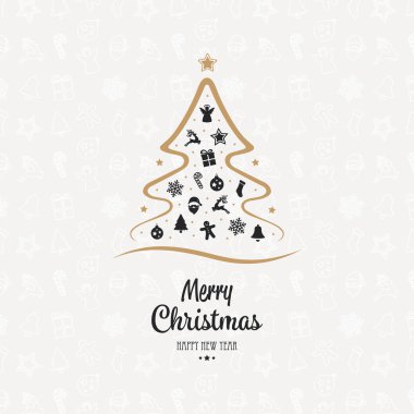 neşeli Noel ağacı öğeleri simge arka plan kartı
