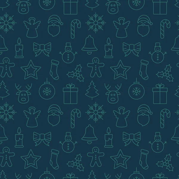 Ícones de Natal sem costura padrão ouro verde fundo — Vetor de Stock