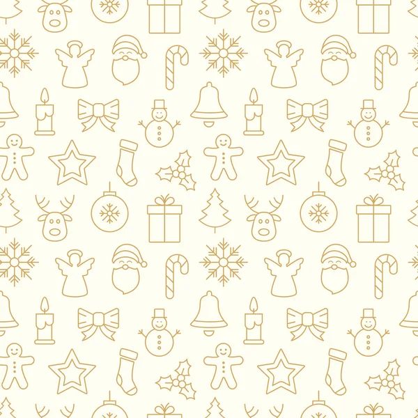 ゴールド クリスマス シームレス パターン アイコン背景 — ストックベクタ