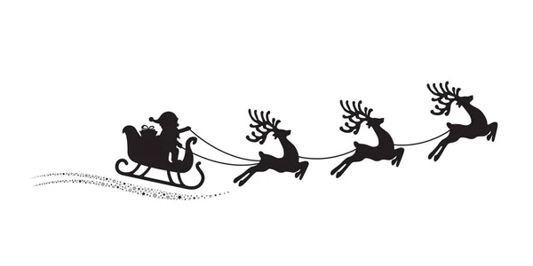 Santa reindeer sleigh flying stars magic white background — Stock Vector